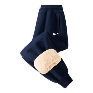 回力羊羔绒裤子男士秋冬季宽松冬装休闲男款束脚运动裤加绒加厚Y