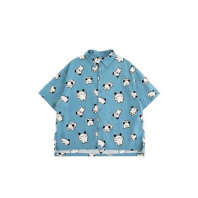 oddtails男童短袖衬衫夏季印花上衣趣味图案潮酷满印短袖衬衣纯棉