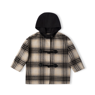 OPCP儿童呢子外套秋冬新款女童双面羊绒大衣男童复古格子中长款