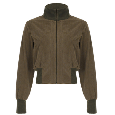 WEEKEEP 灯芯绒棕色复古高街百搭翻领短外套女2025秋季帅气夹克潮