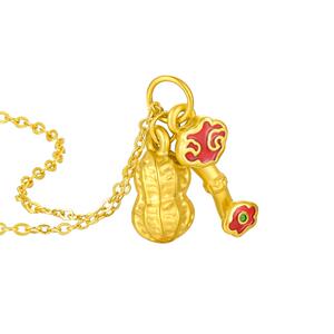 周大生好事花生黄金吊坠女足金吉祥如意硬金挂坠节日礼物送女友