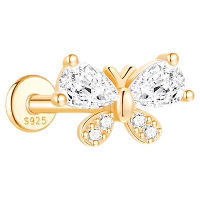 蝶栖流光平底耳钉925镀金免摘