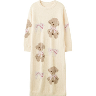 思莉太太半边绒睡裙女款冬季加厚加绒韩系宽松奶fufu长款秋冬睡衣