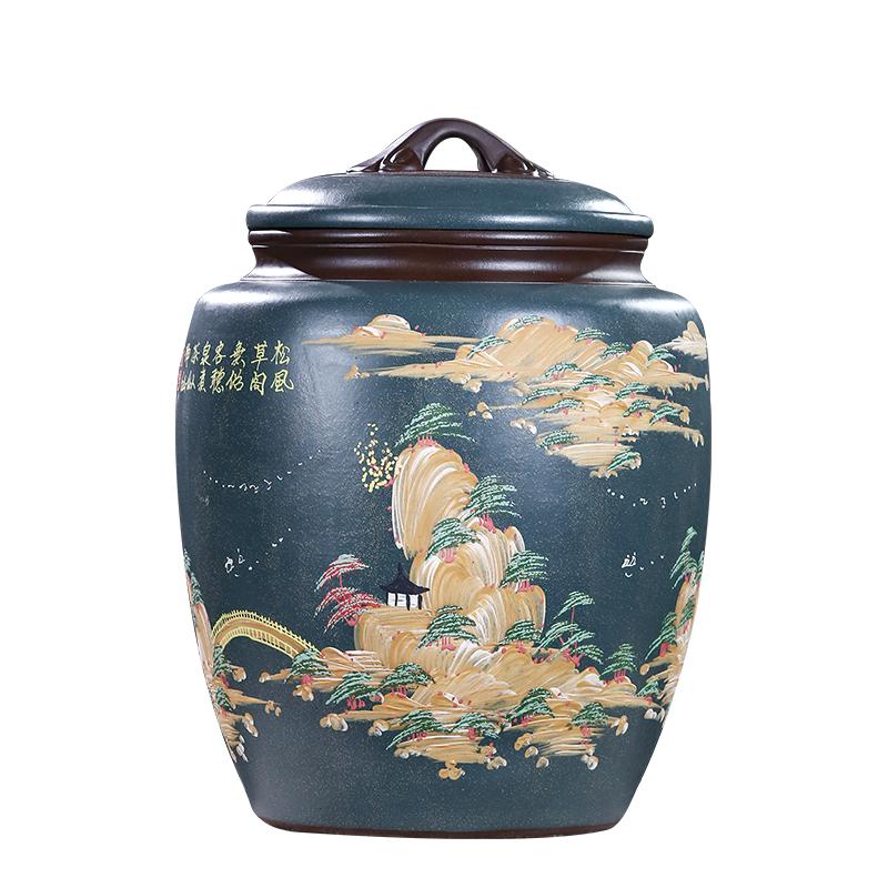 陶樂凱宜興紫砂茶葉罐大號密封罐普洱茶缸茶餅罐醒茶罐存茶如意罐