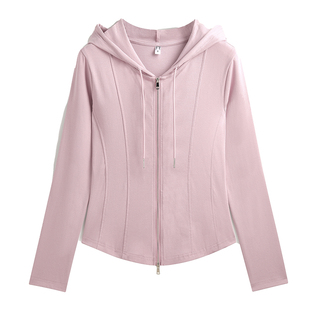 纯棉连帽卫衣外套女2026春季新款拉链运动T恤小个子短款长袖上衣
