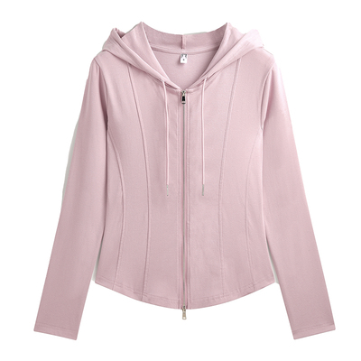纯棉连帽卫衣外套女2025秋季新款拉链运动T恤小个子短款长袖上衣