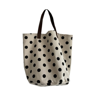 原创波点简约手提便当盒百搭单肩包男女学生餐盒袋文艺加厚帆布包