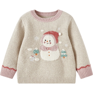 【商场同款】英氏儿童毛衣秋冬女童羊绒圆领针织衫春季中大童上衣