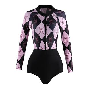 韩国游泳衣女连体显瘦运动学生保守长袖尾波冲浪水母温泉防晒泳装