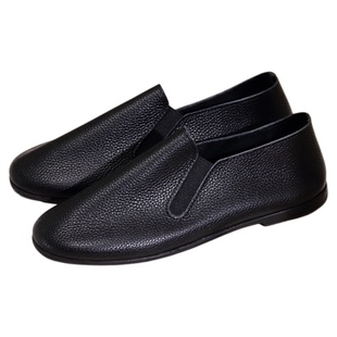 老北京松紧手工真牛皮男鞋小众浅口皮懒人鞋老头便鞋功夫鞋懒汉鞋