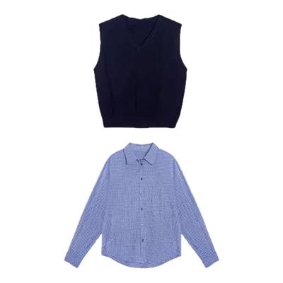 韩系穿搭马甲衬衫两件套学院风潮