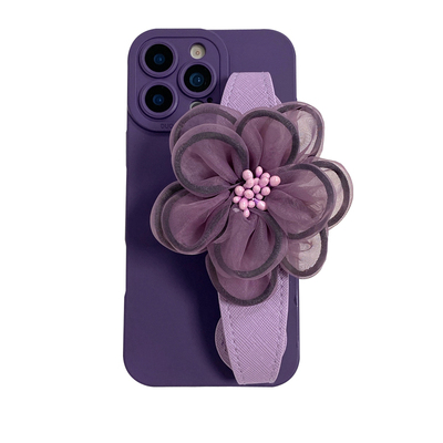 暗紫纱花手腕带手机壳便携斜跨
