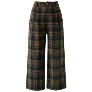 小个子毛呢阔腿裤女秋冬2025新款八分裤今年流行的裤子直筒格子裤