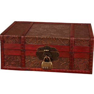 带锁收纳盒中式复古整理收藏信件书本证件密码储物盒藏宝箱木箱子