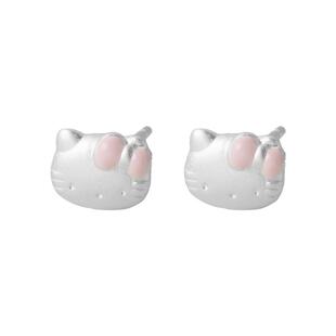 猫蛰S990足银蝴蝶结小猫咪耳钉清纯甜美可爱少女心萌妹纯银耳饰品