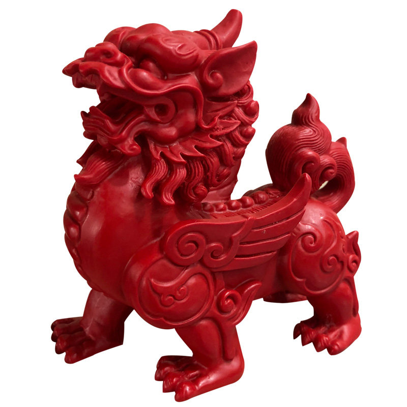 台湾天然朱砂帝王红独角兽摆件朝天孔家居商铺车饰摆台送证书