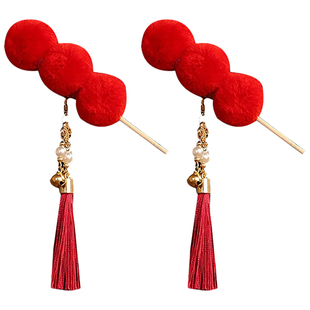 小酒窝同款糖葫芦流苏发夹女儿童古风汉服头饰新年红色刘海夹发卡