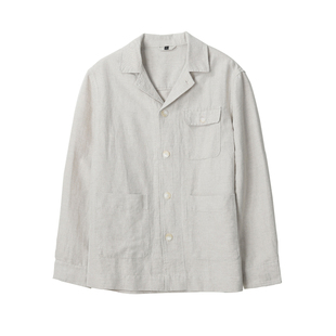 春夏新款麻棉男士休闲夹克猎装夹克商务古巴领上衣飞行员外套宽松