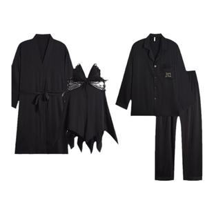 【礼盒装】情侣睡衣春秋冰丝女性感黑色吊带裙睡袍夏季长袖男套装