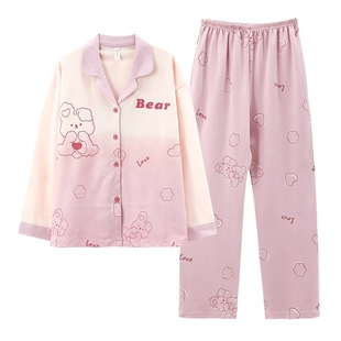 情侣睡衣春秋款2026新款纯棉长袖女士可爱卡通男可外穿家居服套装