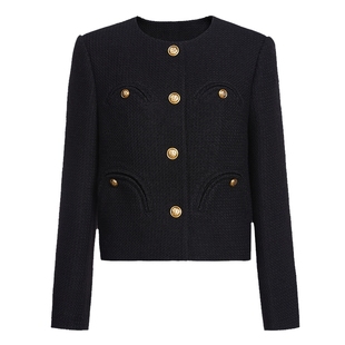 【FIVE PLUS 奥莱】小香风短外套女上衣圆领法式名媛千金风女冬装