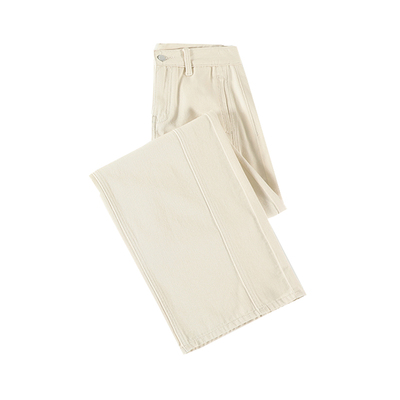 白色弯刀裤女牛仔裤拼接镰刀裤子