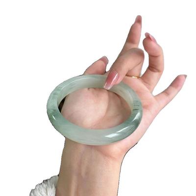 天然新疆天山翠雪翠飘花玉手镯女国风手镯正品玉镯子女镯圆条玉石