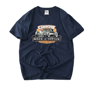 美式复古赛车风纯棉短袖T恤男士夏季打底衫外贸出口古着全棉体恤