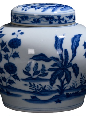 青花九秋图天字罐存茶罐茶具