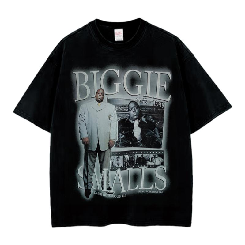 BIG. Biggie Smalls vintage homage宽松嘻哈短袖大码纯棉重磅T恤