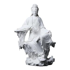 素茗《坐岩自在观音》中国白摆件
