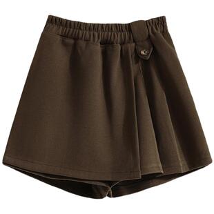 大码毛呢短裙裤女秋冬装胖mm显瘦高腰a字裙靴裤防走光百褶半身裙