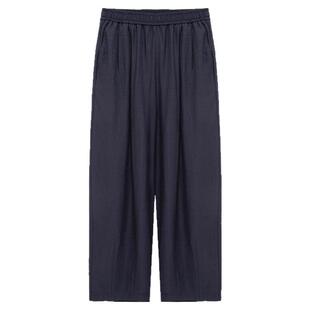 布景休闲裤女春季新品简约松紧腰纯色宽松直筒阔腿裤长裤0010