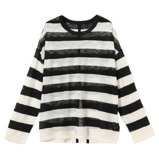 西町村屋休闲慵懒风条纹针织衫女夏季新款文艺百搭小衫XHAB10015