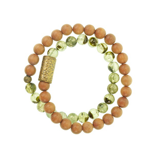 原创个性绿发晶芭比檀木手串 复古民族风设计双圈手链女生手饰品