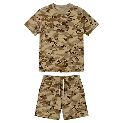3D camouflage printed casual T-shirt set 3D迷彩印花T恤俩件套
