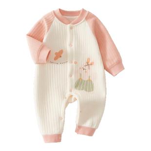 新生婴儿连体衣宝宝睡衣哈衣爬服外出三层夹丝棉秋冬季保暖居家服