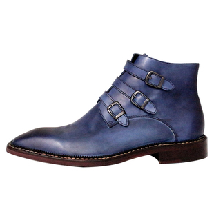 JINIWU吾倪季2025手工孟克靴绅士手涂复古切尔西男靴扣搭牛皮皮靴