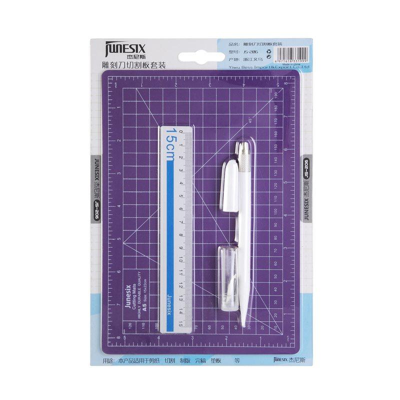 Junesix手帐美工笔刀板刀笔尺切割切割A5垫板三件套铝雕刻套装