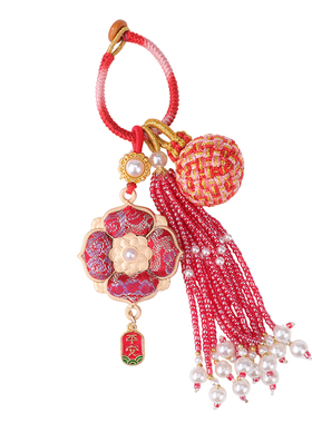 宋锦织满宝相花纹搭配珍珠流苏