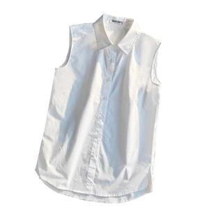 推荐全棉无袖简单精致衬衣打底叠穿衬衫女白色背心马甲优雅内搭女