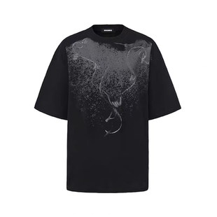 SENSEAWEEK26早春新品休闲手绘风格短袖上衣皮尺印花宽松版t恤