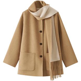 Marc O'Polo/MOP25冬季新款高级质感短款羊毛围巾大衣女毛呢外套