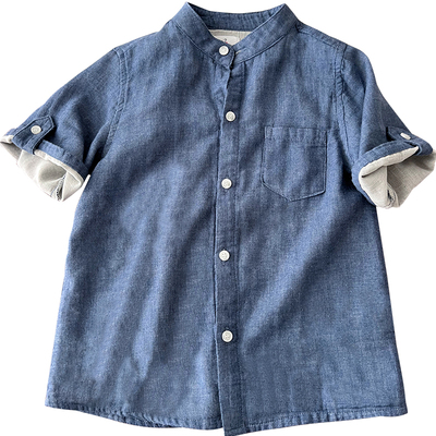 软糯双层棉纱短袖衬衫男童白衬衣