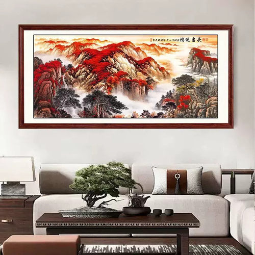 海纳百川实木中式挂画客厅装饰画办公室风景壁画高品质壁画经典