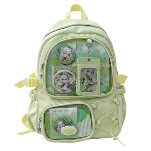 书包ins小众薄荷绿 初中女生追星痛包可放小卡双肩高颜值轻便背包