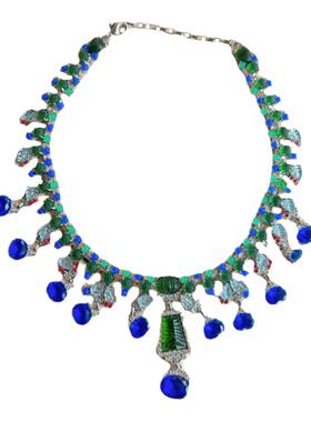 中古款蓝色莱茵石夸张项链