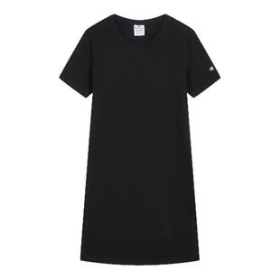 Champion冠军连衣裙夏季官方纯色圆领短袖假两件叠穿式长裙女
