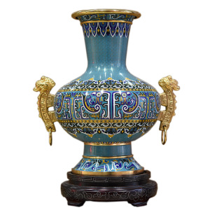 北京景泰蓝花瓶张同禄15寸夔纹双耳尊掐丝珐琅摆件商务外事礼品