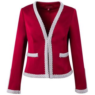 菲梦伊小香风短外套女秋款法式名媛时尚V领钉珠小个子西装上衣